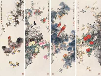 刘鸿尧 2005年作 花鸟四条屏 镜心